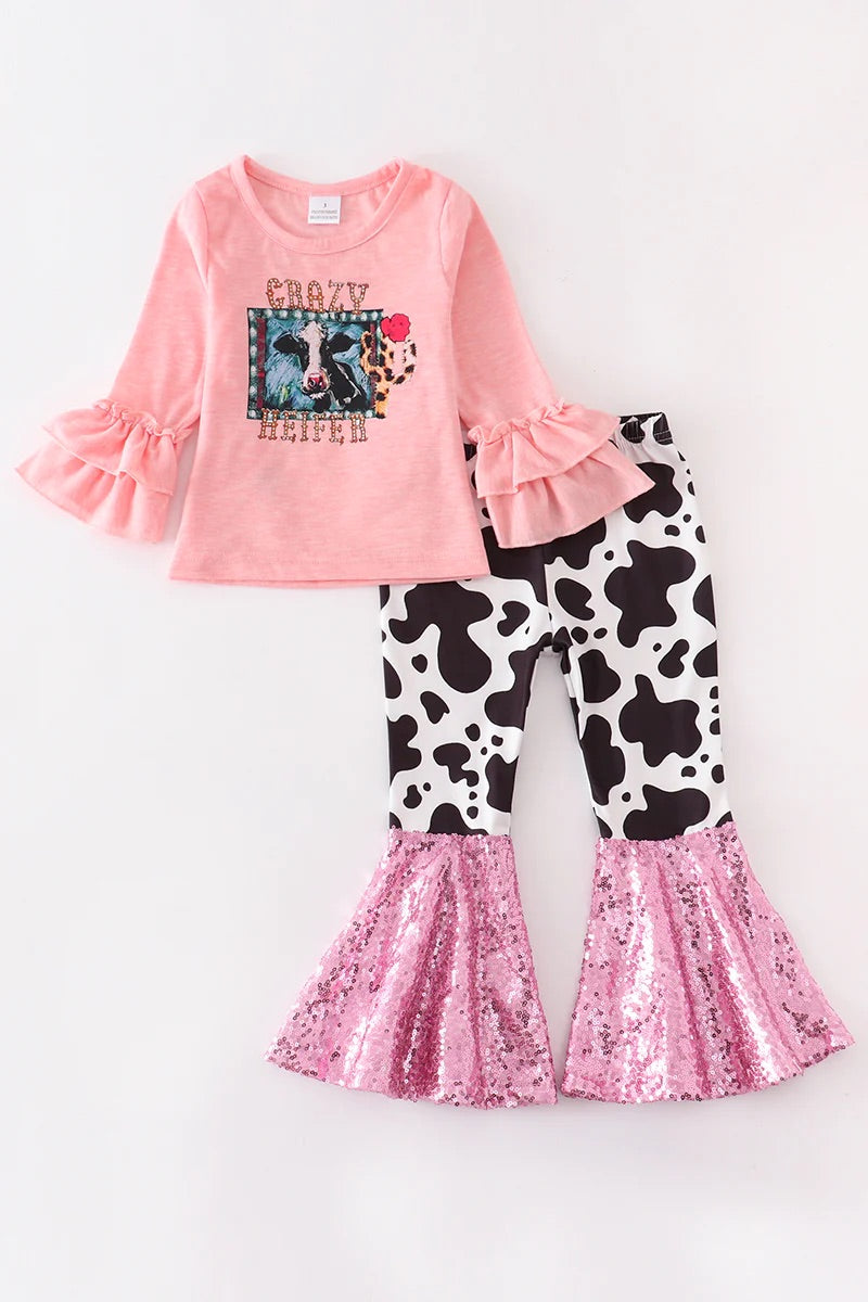 Pink Cow Bell Bottoms Pant Set