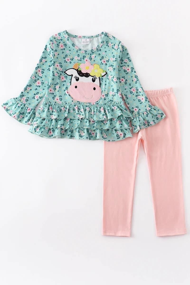 Mint/Pink Cow Pant Set