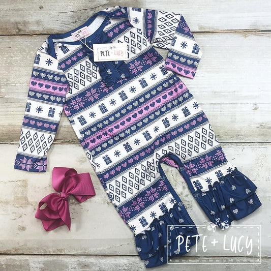 Snowflakes and Presents Ruffle Romper