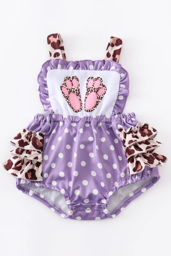 Purple PolkaDot Leopard Easter Romper